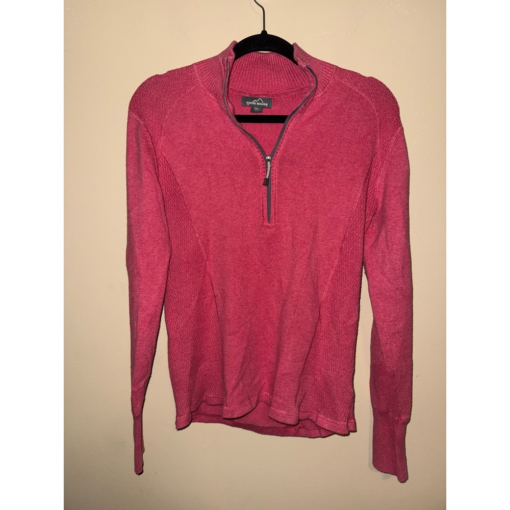 Eddie Bauer Womens Pink Quarter Zip Texture Knit Cotton Blend Sweater L Gorpcore